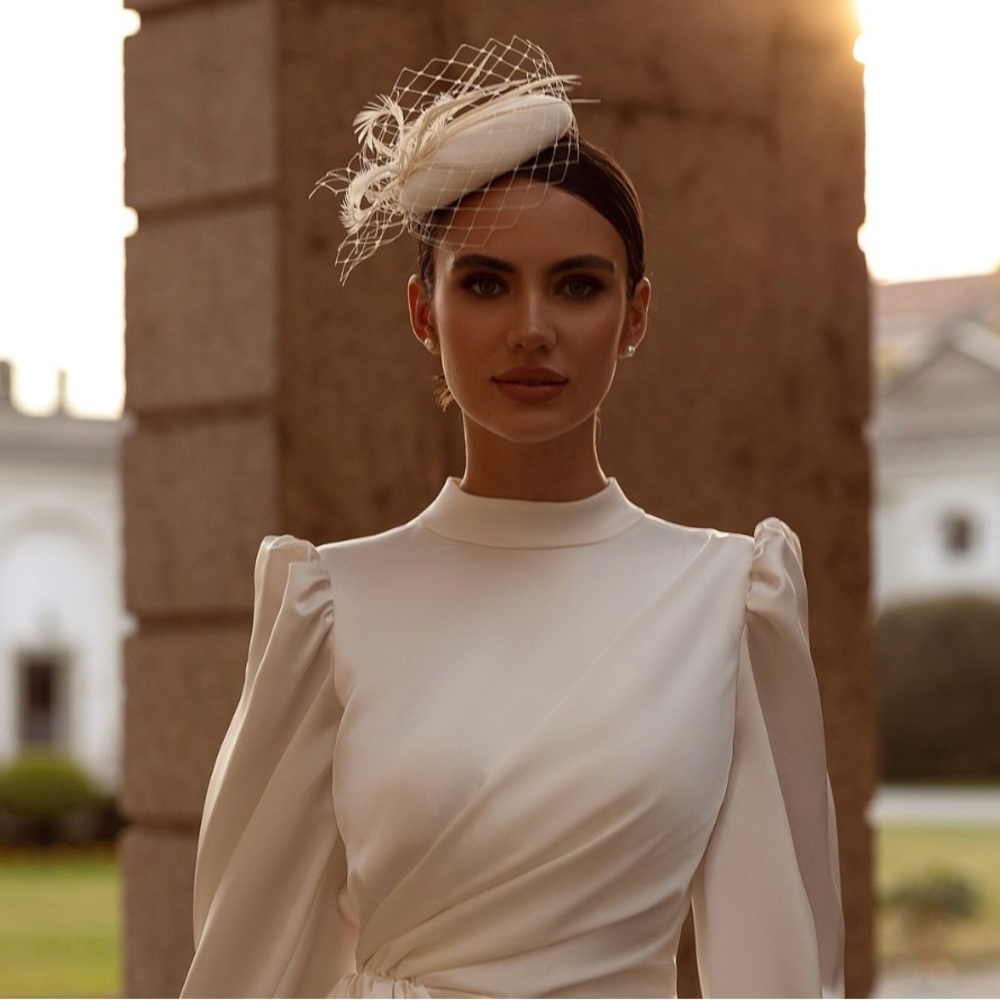 Ivory wedding felt pillbox veil fascinator hat